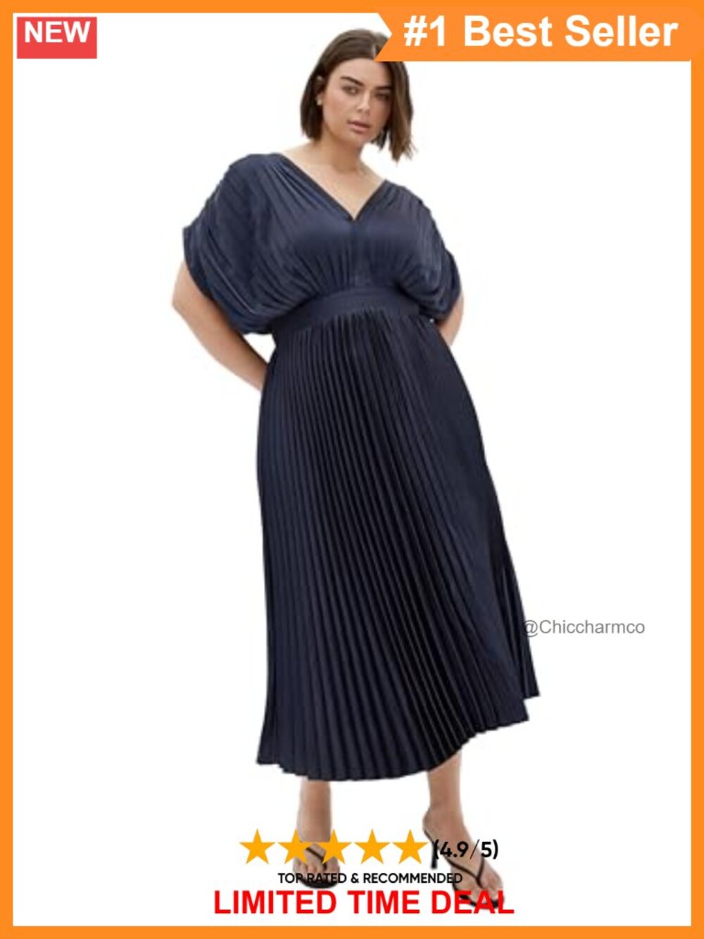 Plus Size Cocktail Dress Henley Midi Pleated Satin Formal Party